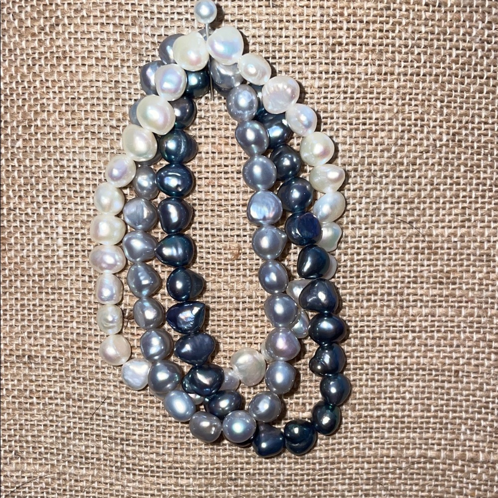 Elegant Black, Silver and White Pearl bracelet trio